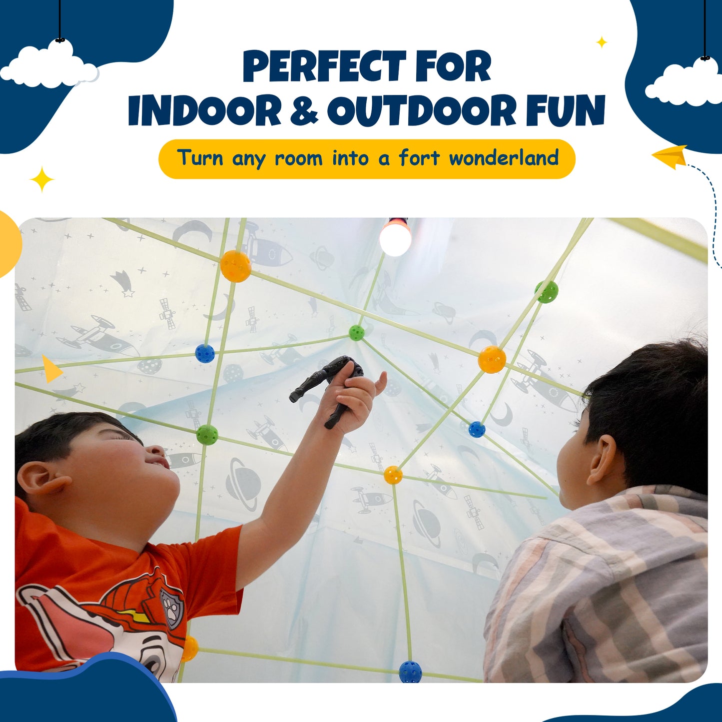 Buildara Fort Building Kit – 132 Pcs STEM Glow Forts for Kids 4-10