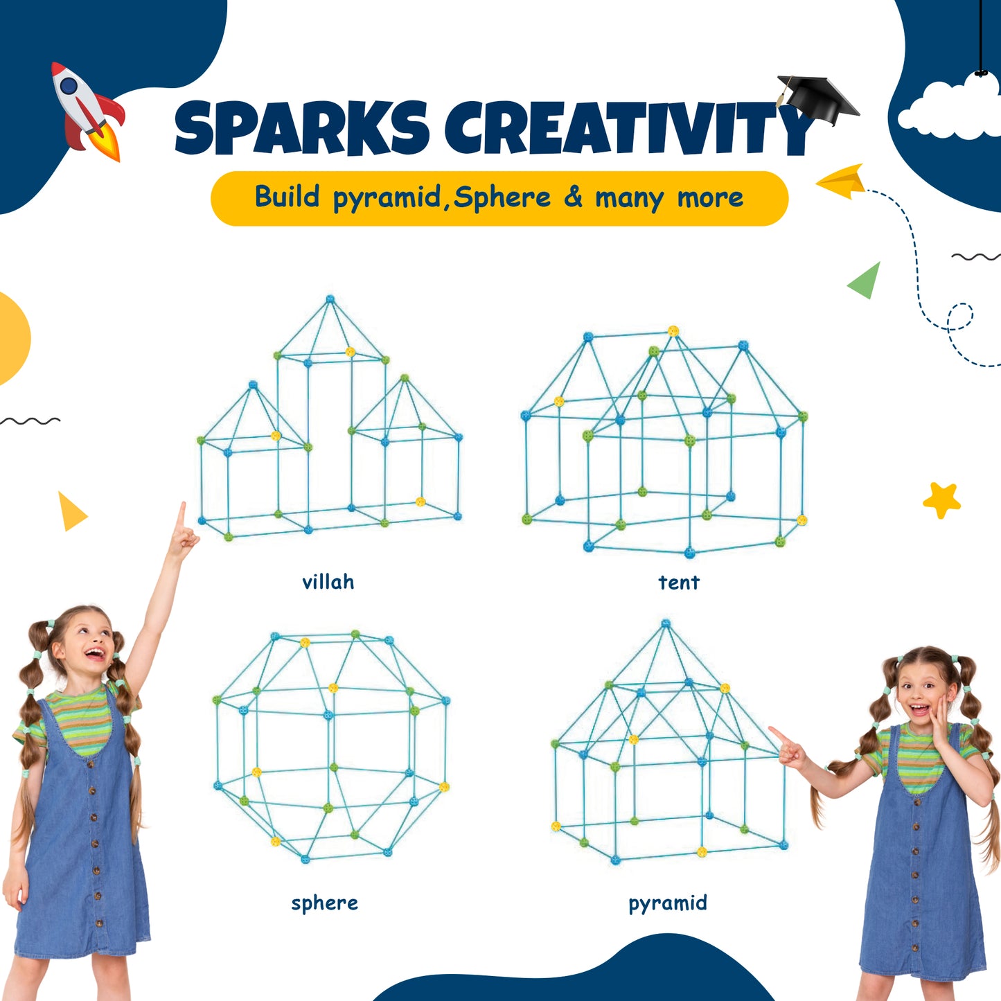 Buildara Fort Building Kit – 132 Pcs STEM Glow Forts for Kids 4-10
